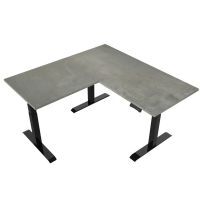 Roseat elektrisch zit sta hoekbureau Active deluxe met Beton-look werkblad en zwart onderstel