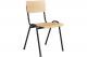 Stapelbare houten schoolstoel met zwart frame.